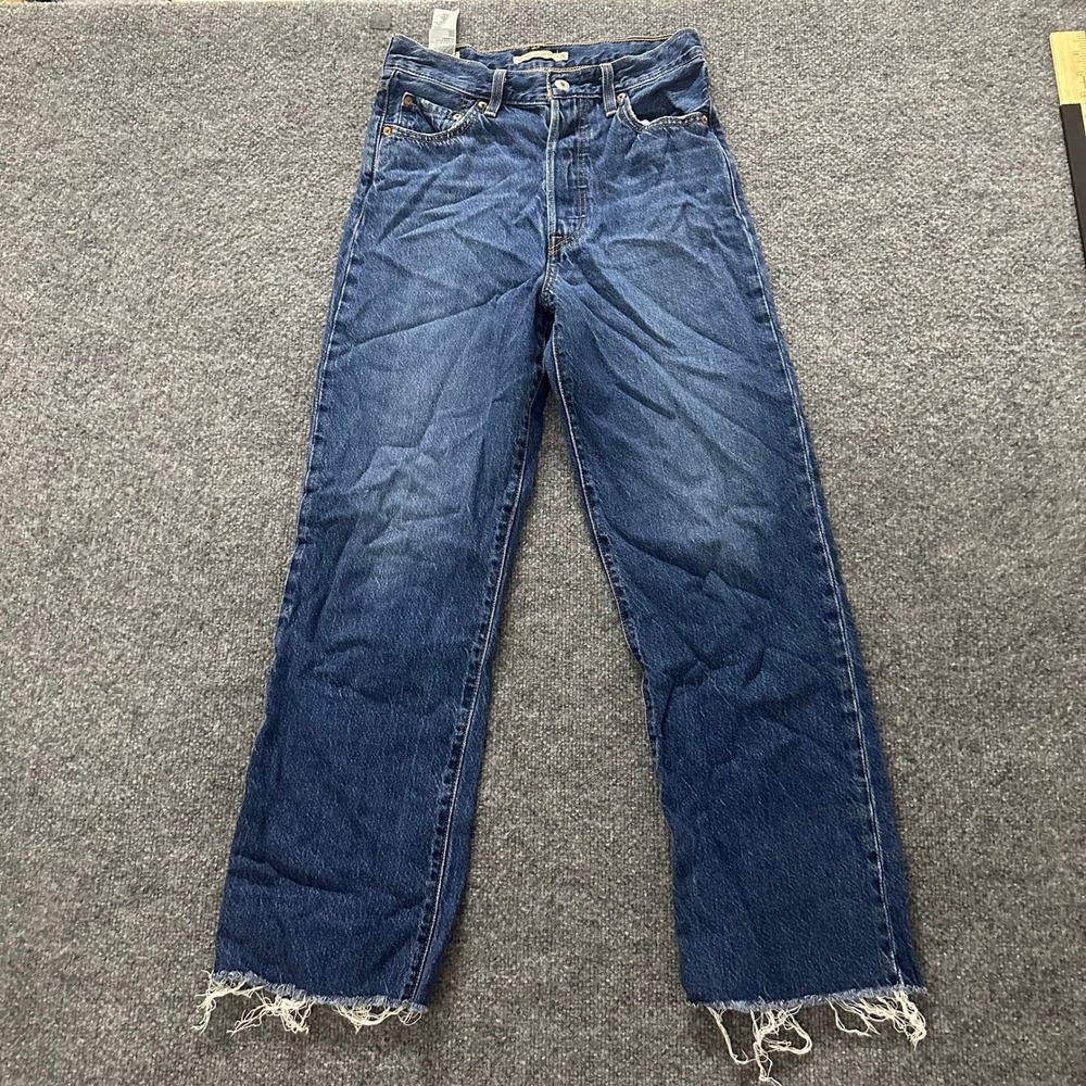 Levi's Jeans Womens Size 26 Blue Ribcage Straight Ankle High Rise Raw Hem Denim